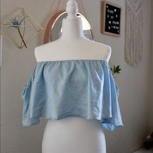 Off the shoulder crop top - Light Blue